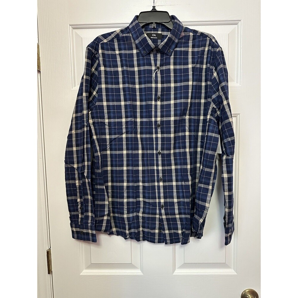 C&A Regular Fit Blue Plaid Dress Shirt Cotton Mens Size Large BRAND NEW